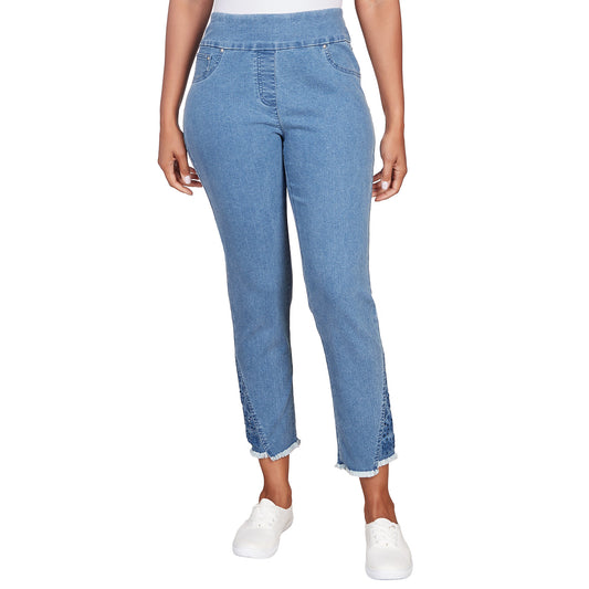Women's Embroidered Ankle Pull On Stretch Denim Jeans