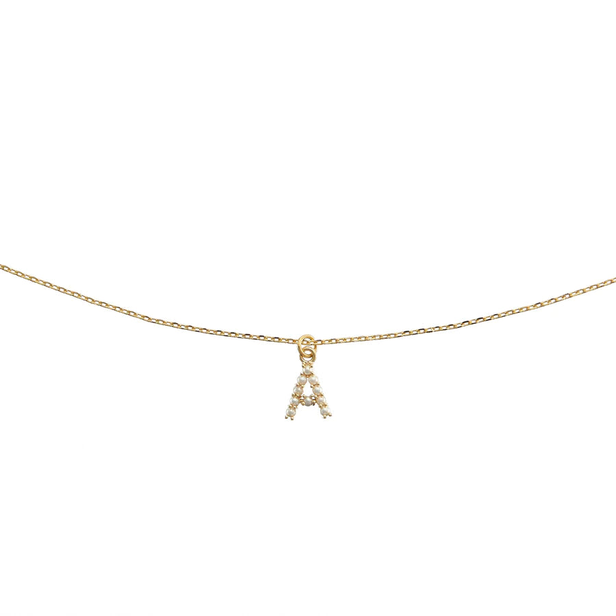 DAINTY LOVE PEARL INITIAL NECKLACE - A
