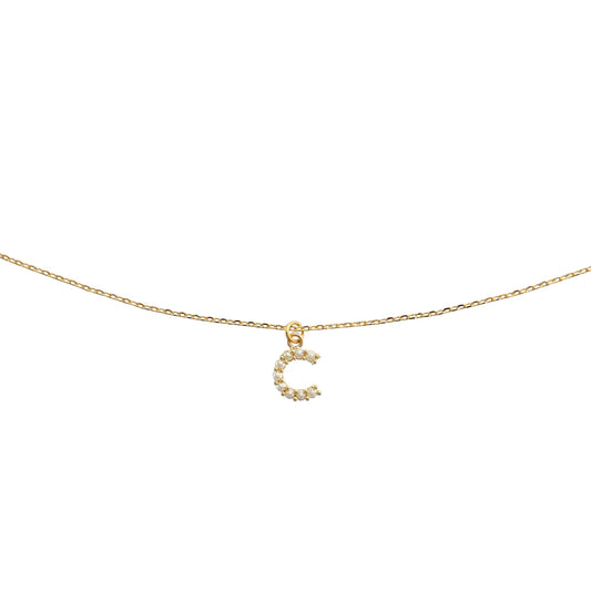 DAINTY LOVE PEARL INITIAL NECKLACE - C