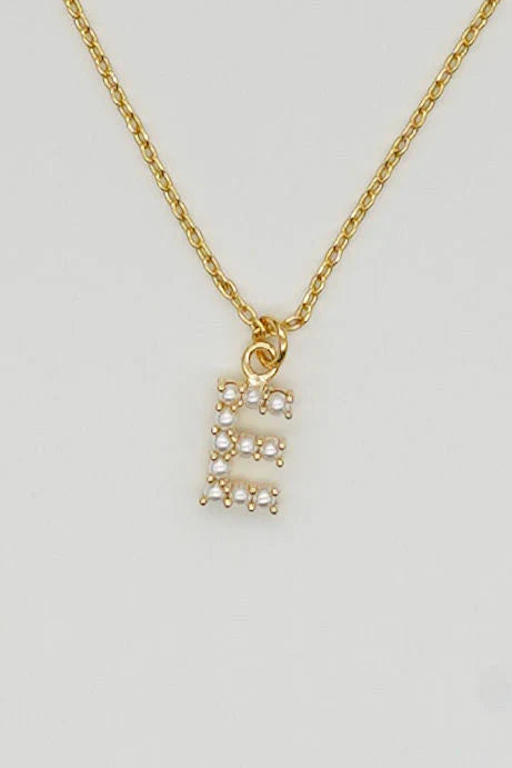 DAINTY LOVE PEARL INITIAL NECKLACE - E