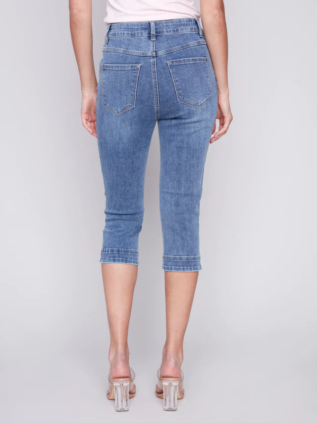 Knee High Capri Jeans - Medium Blue
