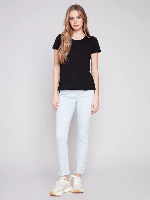 Organic Cotton Slub Knit T-Shirt - Black