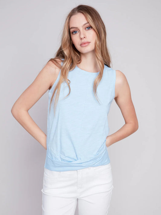 Organic Cotton Tank with Knot Detail - Sky
