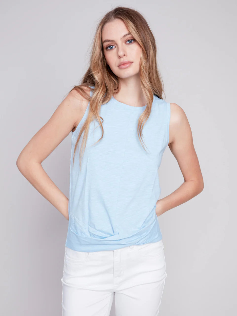 Organic Cotton Tank with Knot Detail - Sky