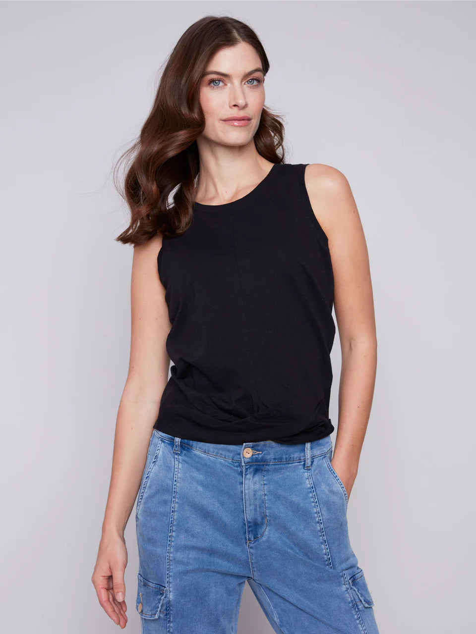 Organic Cotton Tank with Knot Detail - Black
