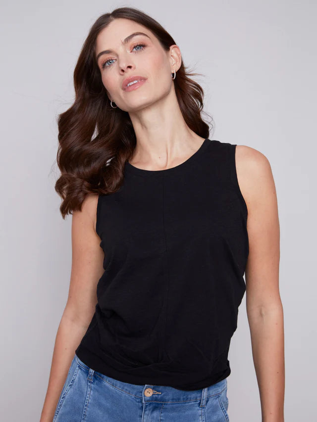Organic Cotton Tank with Knot Detail - Black
