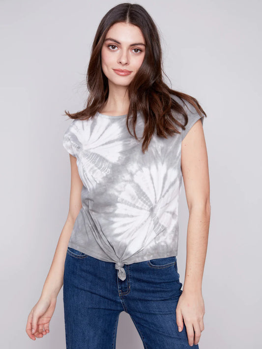 Printed Front Knot Top - Celadon