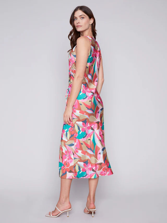 Sleeveless Printed Satin Dress - Flora