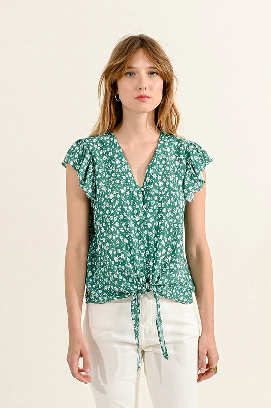 PRINTED BLOUSE TIED AT FRONT